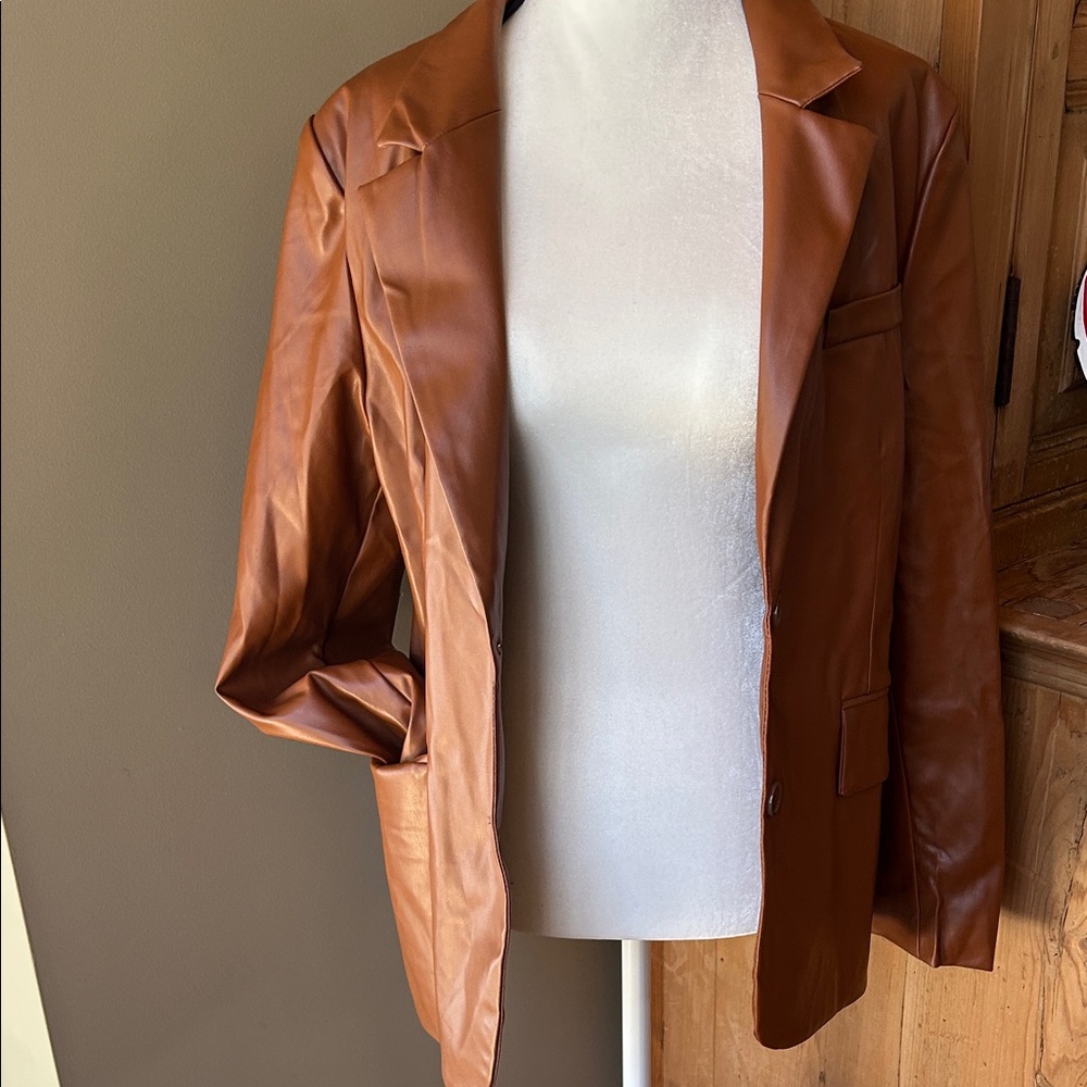 Love Tree Cognac Faux Leather Blazer Jacket